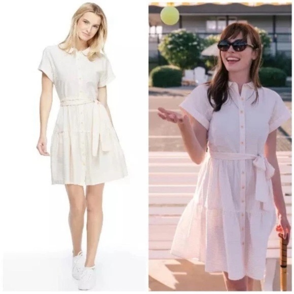 Gal Meets Glam Amber Dress Yellow Striped
Shirt Peter Pan Collar Belt Pockets 4 - Picture 1 of 14